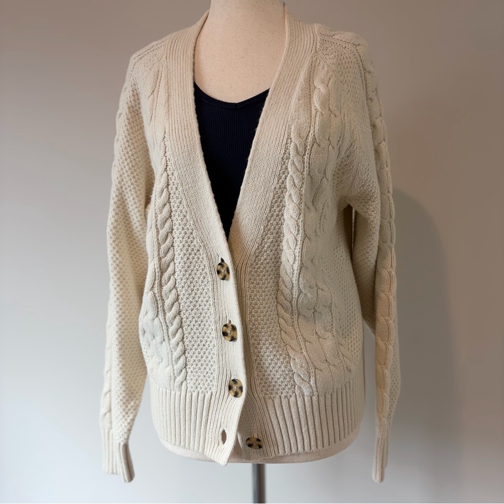 GAP Cream Button-Up Cable Cardigan - Picture 3 of 9
